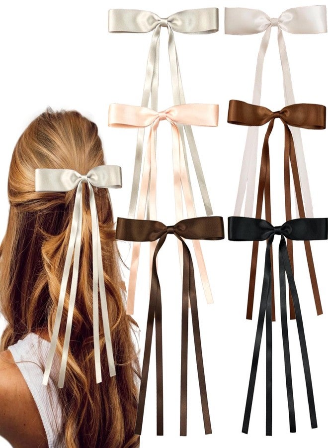 SALOCY 6 PCS Tassel Hair Clips With Long Tails, Big Satin Bows for Women Girls' Hair Design (Mixed Colors) - Image 1